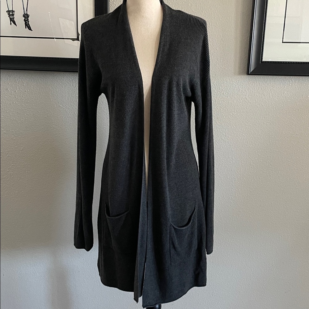 Philosophy Dark Grey Open-Front Long Cardigan